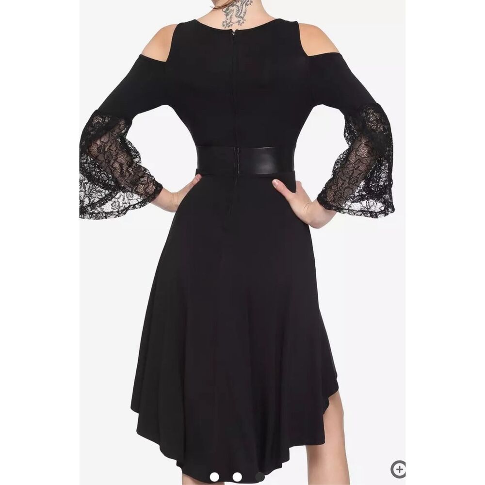 Hot Topic Black Lace Cold Shoulder Hi-Low Corset Dress Nwot Medium - Picture 7 of 8